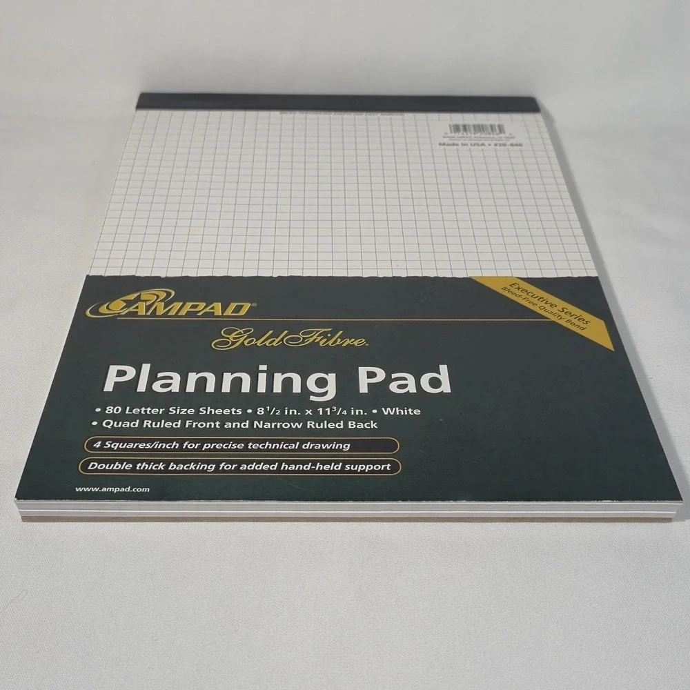 Ampad Gold Fibre Planning Pad Quad Ruled Front Narrow Ruled Back White 80 Sheets